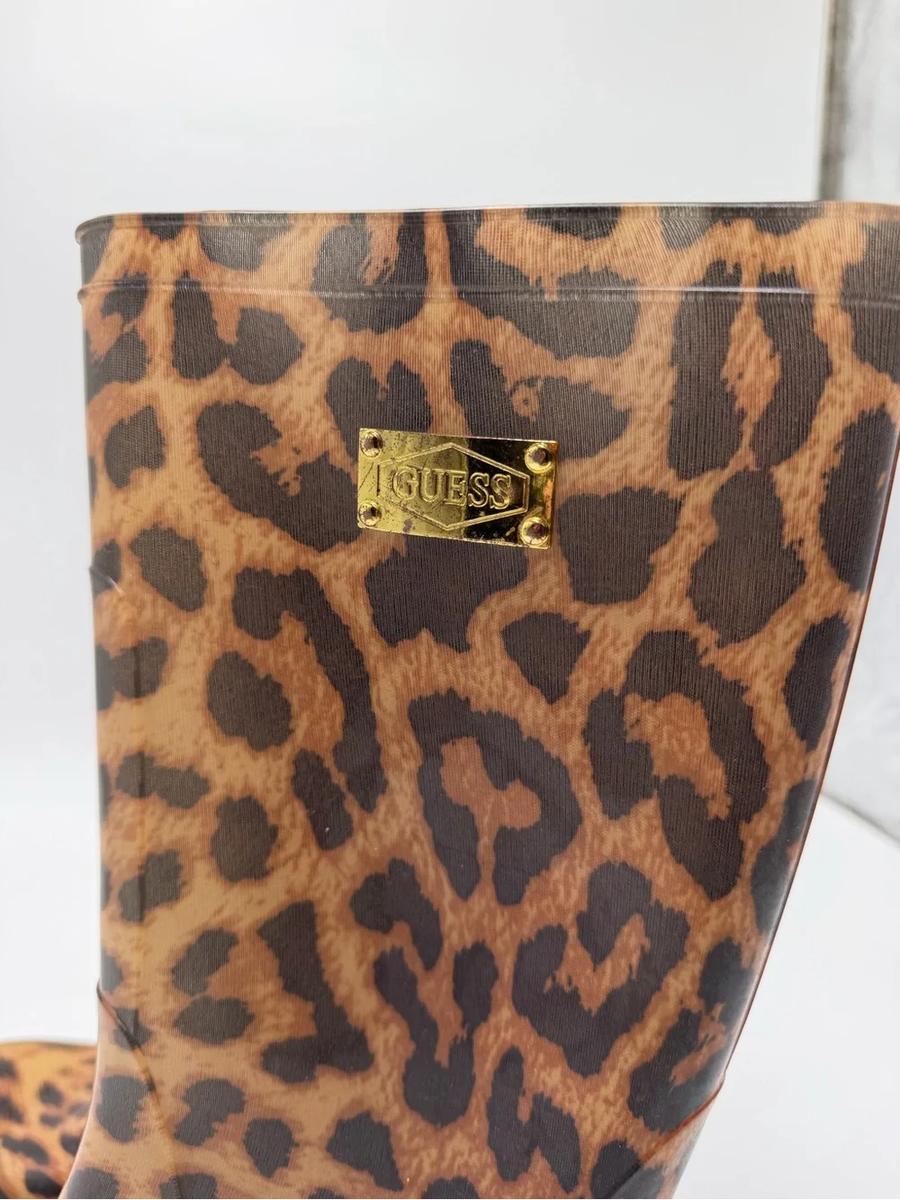 Guess Leopard Print Rain Boots Women’s Size 8 Waterproof Rubber Mid Calf
